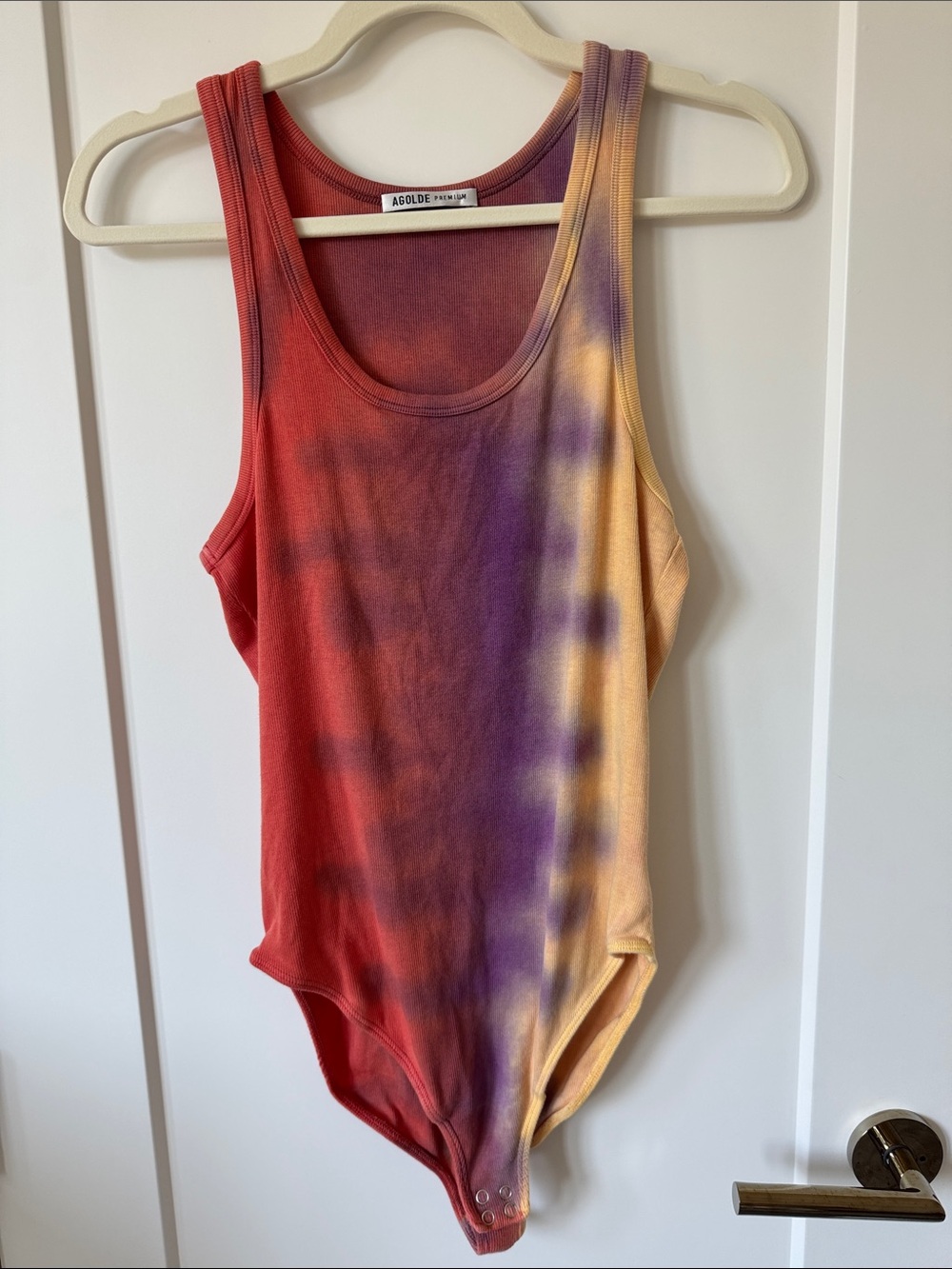 Agolde Red Purple Yellow Tie-Dye Ribbed Tank Bodysuit
